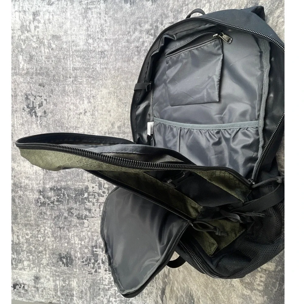 SEMSTY Outdoor Day Backpack Olive Green Black Polyester Multi-Zipper Ripstop